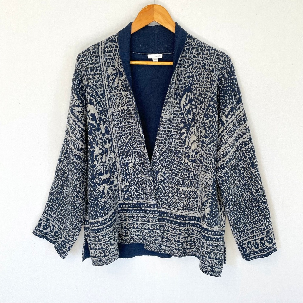 J. Jill Small Blue & White Open Front Boxy Cardigan Sweater